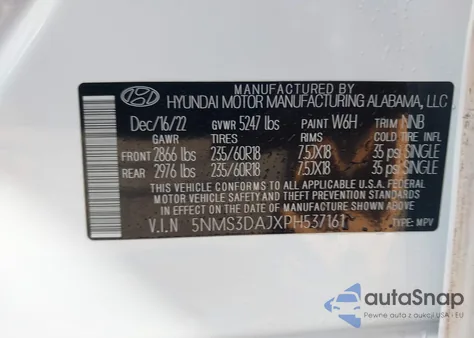 2023 Hyundai Santa Fe Sel из США, поврежденный, VIN 5NMS3DAJXPH537161